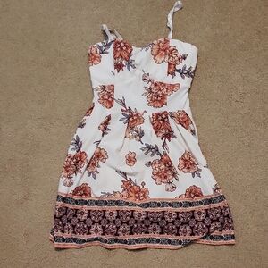 No Boundaries White and Orange Floral Mini Dress